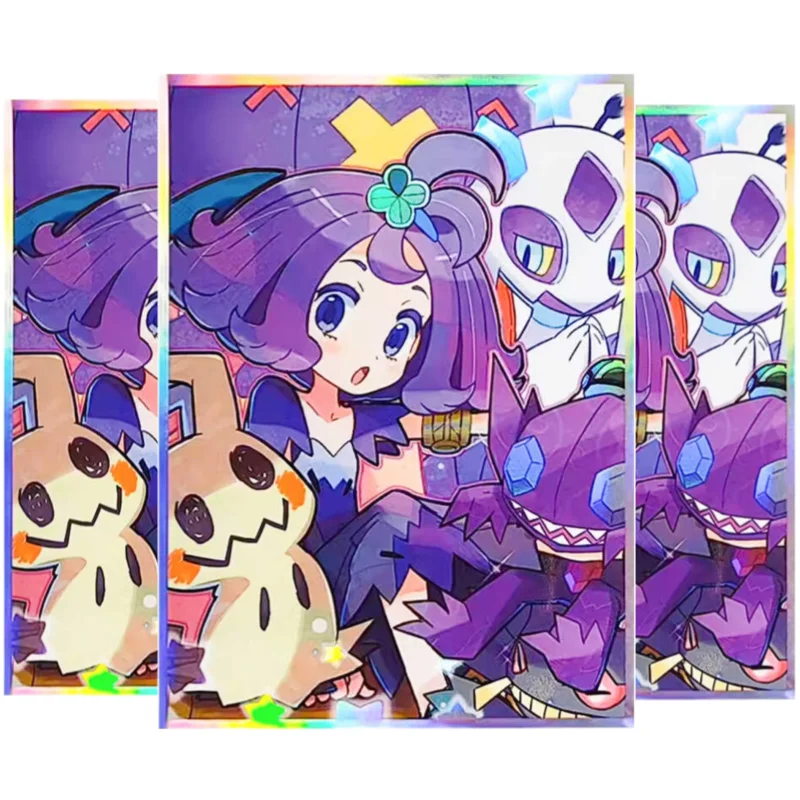 60Pcs/Set Pokemon Cards Sleeve PTCG Acerola Self Made Anime Game Characters Colorful Laser Version DIY Card Protective Cover Toy