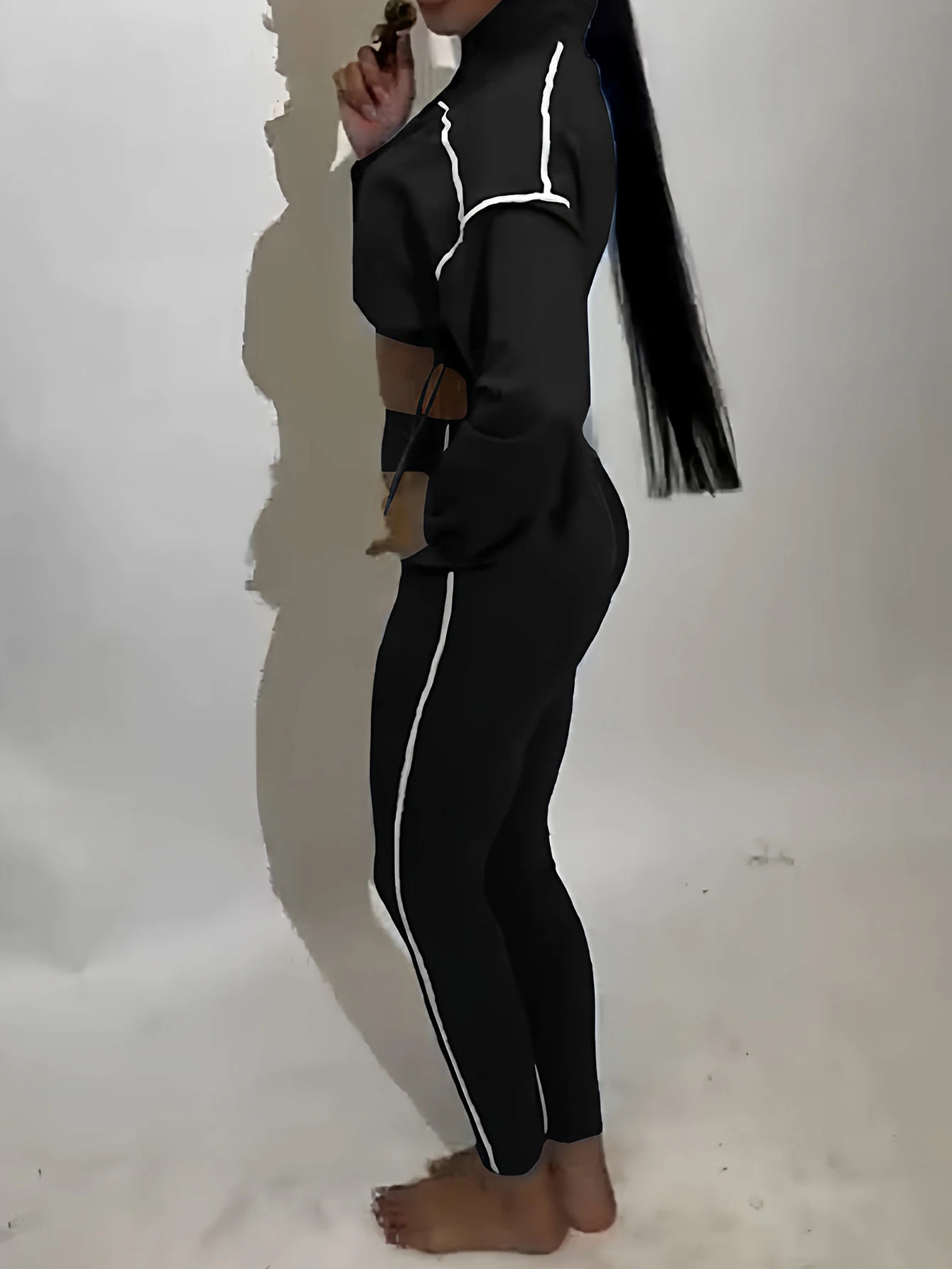 2025 여성 팬츠 세트 가을 패션 솔리드 컬러 긴팔 크롭 스웨트셔츠 스키니 핏 발목 팬츠 세트