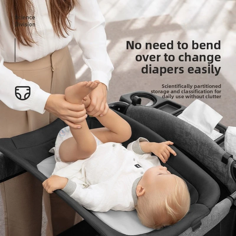 سرير أطفال قابل للطي مع طاولة حفاضات، سرير ربط لحديثي الولادة متعدد الوظائف، سرير هزاز، منتجات العناية بالرضع