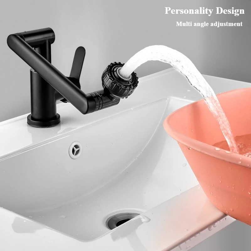

Bathroom washbasin hot and cold faucets, black and silver single hole stainless steel faucets with mechanical arm faucets
