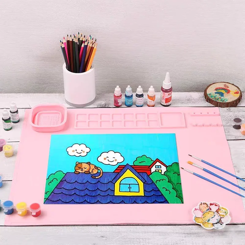 1PCS Silicone Painting Pad Brush Holder Silicone Mat,Silicone Art Drawing Pad Washable Graffiti Mat Birthday Gift Oil Paint Pad