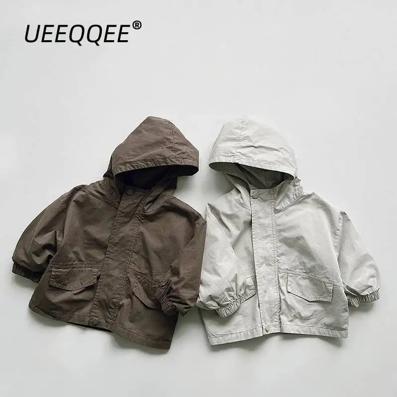 

Spring Autumn Children Jackets 1-8Y Boys Cotton Hooded Spliced Coats Windbreaker Korean Tops Toddler Outerwear For Kids Clothing