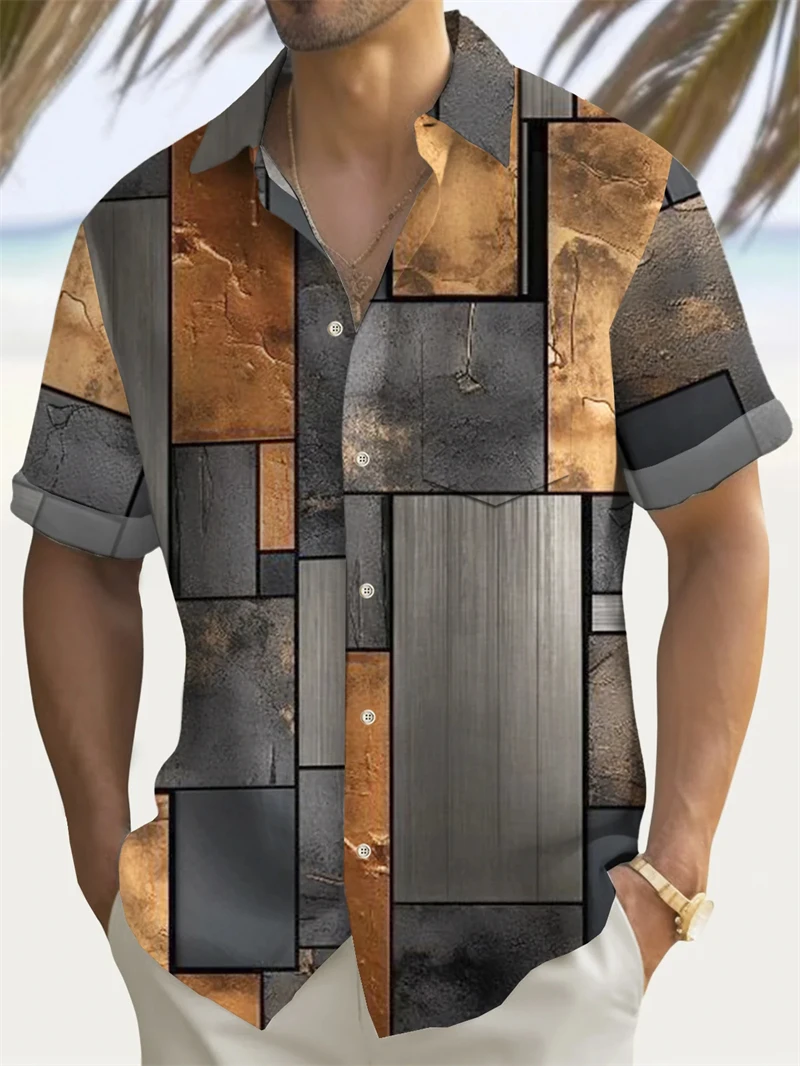 

Men's Geometric Color Block Patchwork Shirt Button Shirt Short-sleeved Fashion Casual Summer Lapel 3D Printing Unisex Shirts