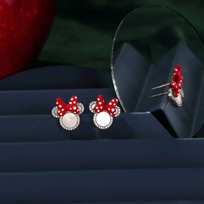 New Disney Stud Earring for Women Anime Jewelry Accessorie Mickey Mouse Bow Cute Earrings Girls Kids Birthday Christmas Gift