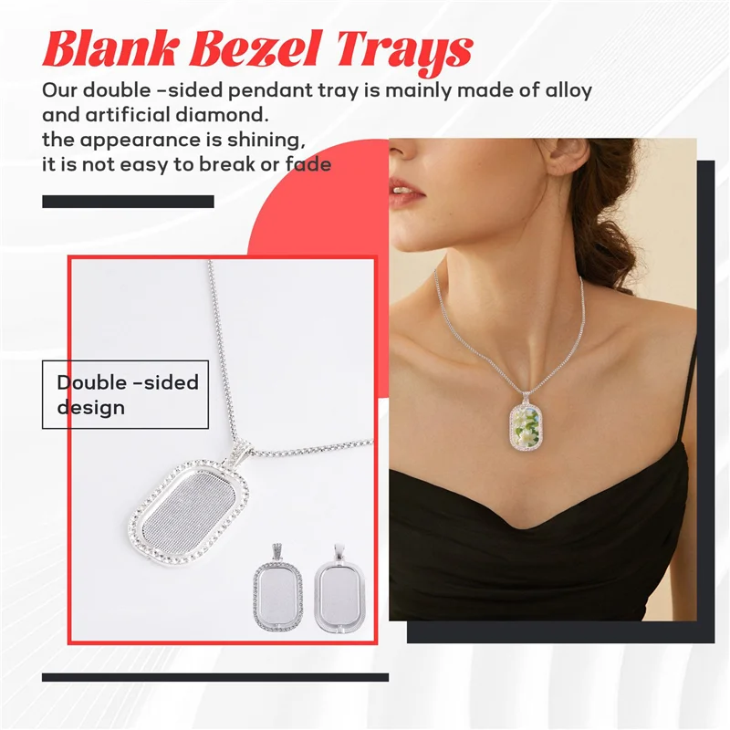 

48Pcs Sublimation Rhinestone Trays Pendant Set, 12 Blank Bezel Trays, 12 Pcs Chains With 24 Discs, Rectangle Style-A98U