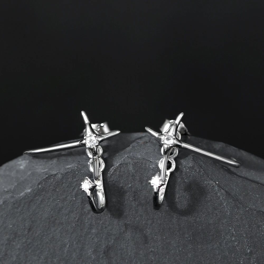 

Four Pointed Star Stud Earrings S925 Sterling Silver Earring Irregular Original Design Women's Fashion Jewelry Wholesale Gift