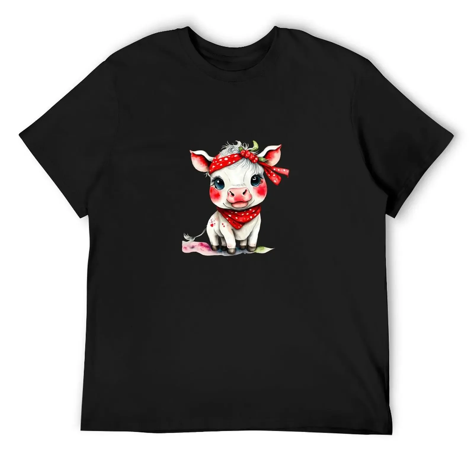 

Cartoon cow with bandana! T-Shirt customs graphic tee shirt vintage mens workout shirts
