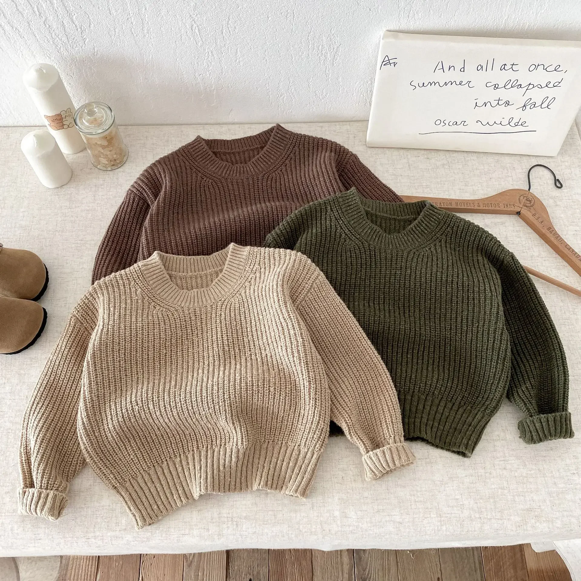 

Toddler Kids Sweater1-6Y Baby Girls Boy Cotton Solid Color Knit Sweater Crewneck Warm Casual Winter Baby Autumn Clothes Pullover