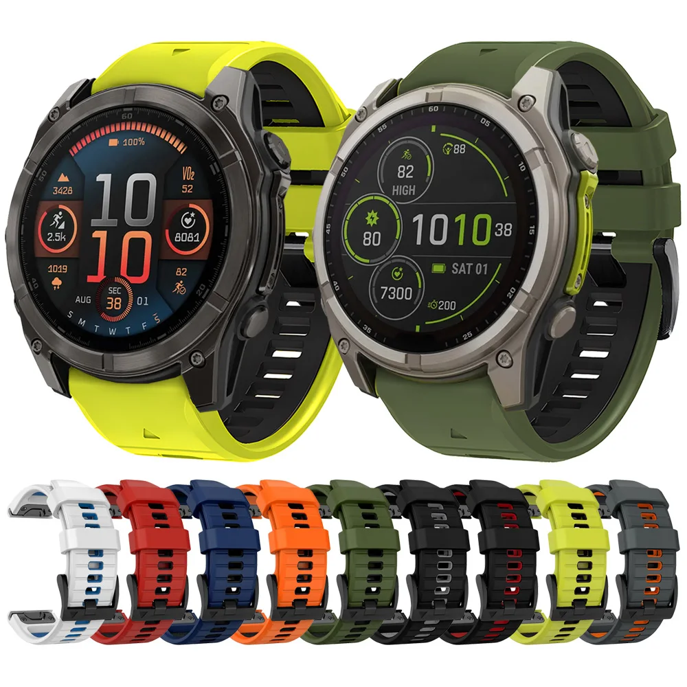 QuickFit 22 مللي متر 26 مللي متر حزام سيليكون بلونين لـ Garmin Fenix 8 E 7 7X 6X Pro 5XPlus Epix Pro Gen 2 47 مللي متر 51 مللي متر/إندورو 3 حزام الساعات