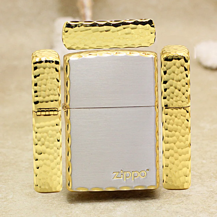 Genuine Zippo Gold-plated Meteorite crater oil lighter copper windproof cigarette Kerosene lighters anti-counterfeiting code