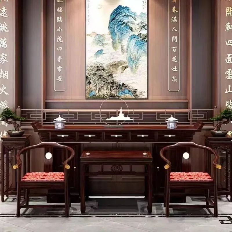 Yjq new Chinese-style solid wood middle hall serving table Buddhist platform strip case warped head carved altar