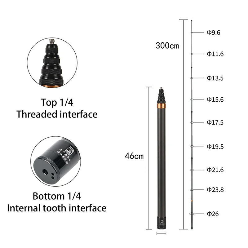 Carbon Fiber Invisible Extended Edition Selfie Stick Adjustable Extension Pole For Insta360 Panoramic Camera Action Camera