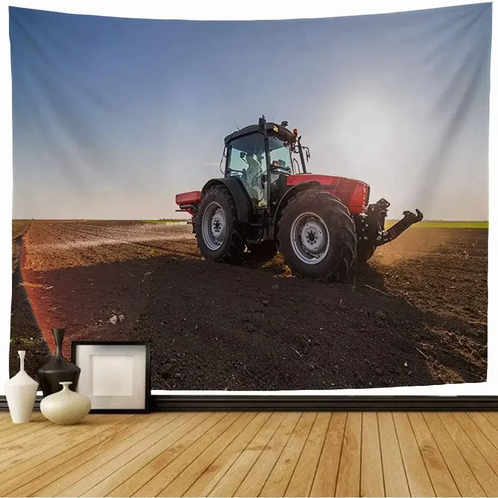 Tractor Tapestry Farm Machinery Trucks Vehicle Tapestry for Boys Children Wall Hanging Art Decor for Bedroom Living Room Dorm