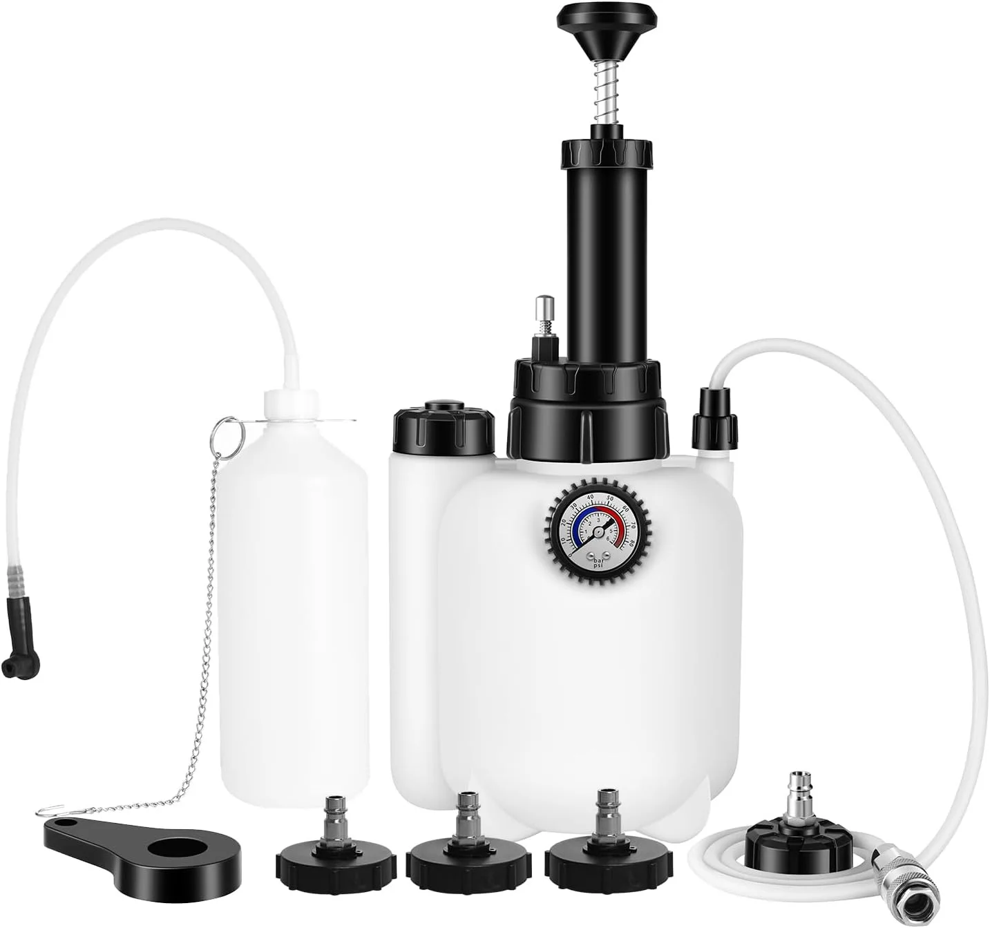 4 Port Manual Brake Fluid Changer with 3L Automotive Brake Oil Replacement Tool Pressure Pumping Waste Oil Pot Adapter Wrench
