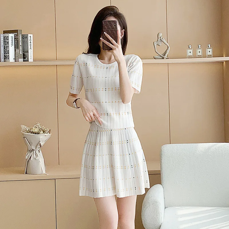 New Summer Women\'s Short Sleeve Dress Suit Fashion Casual Set Two Piece Set Skirt