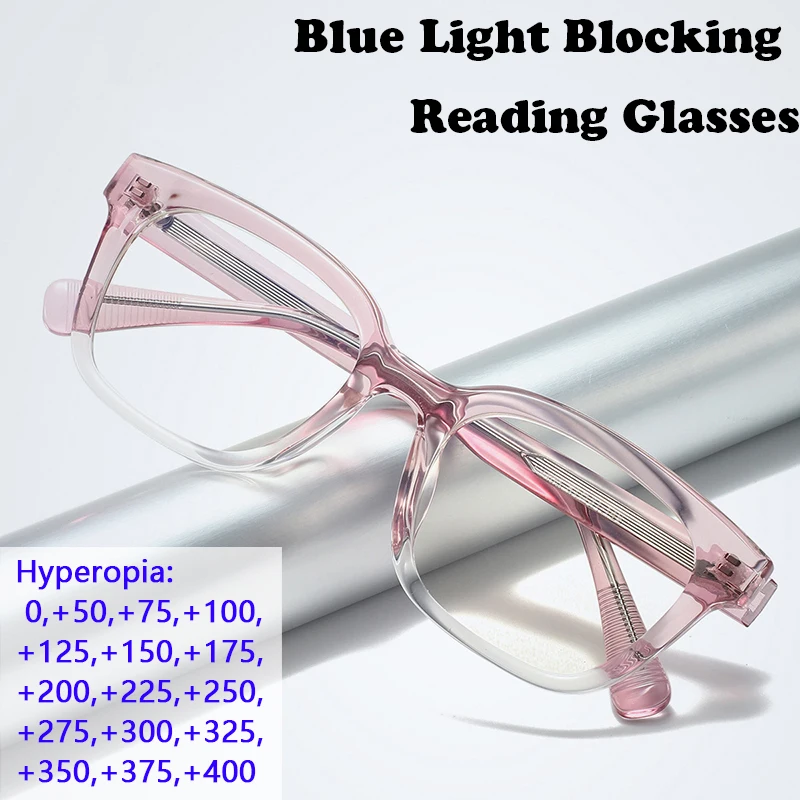Women Large Square Fashion Anti Blue Light Reading Glasses Magnifier Men computer Hyperopia Spectacles can Custom Prescription