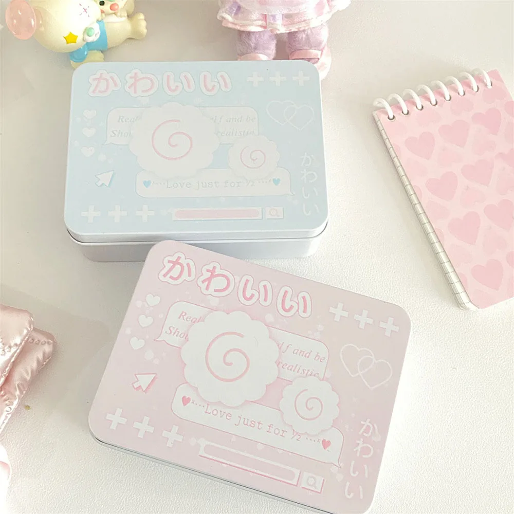 Metal Rectangular Empty Tin Box Cartoon Fish Cakes InsIdol Photocards Holder Jewelry Organizer Sticker Storage Box Stationery