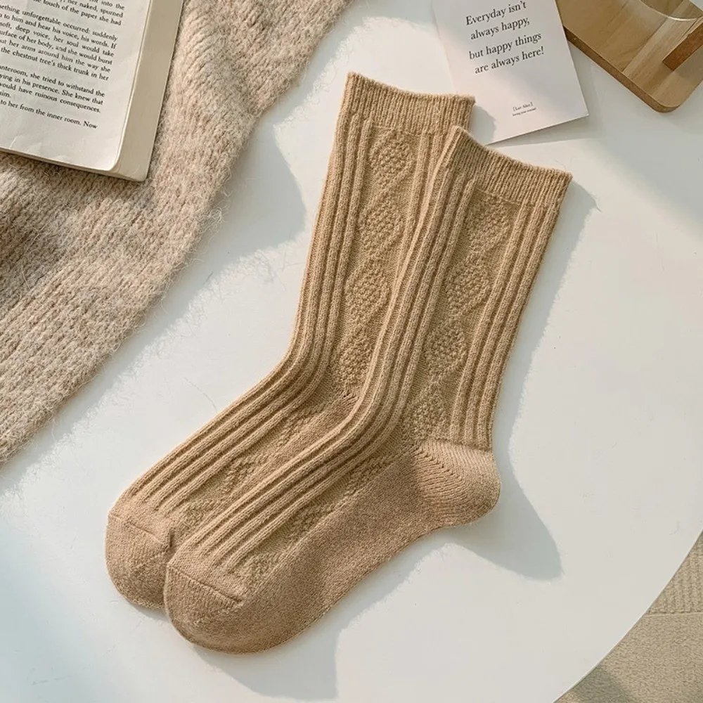 

Casual Winter Warm Imitation Cashmere Socks Thicken Solid Color Mid-calf Socks Thermal Breathable Women Pile Socks