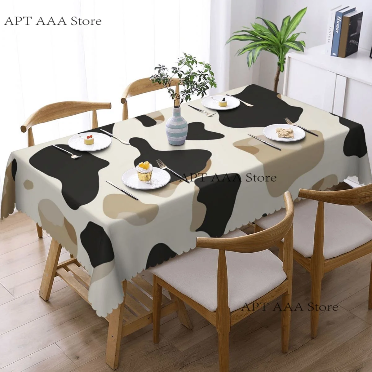 Abstract Cow Print Tablecloth Waterproof Vintage Textile Table Cover Cloth for Party 60 inches