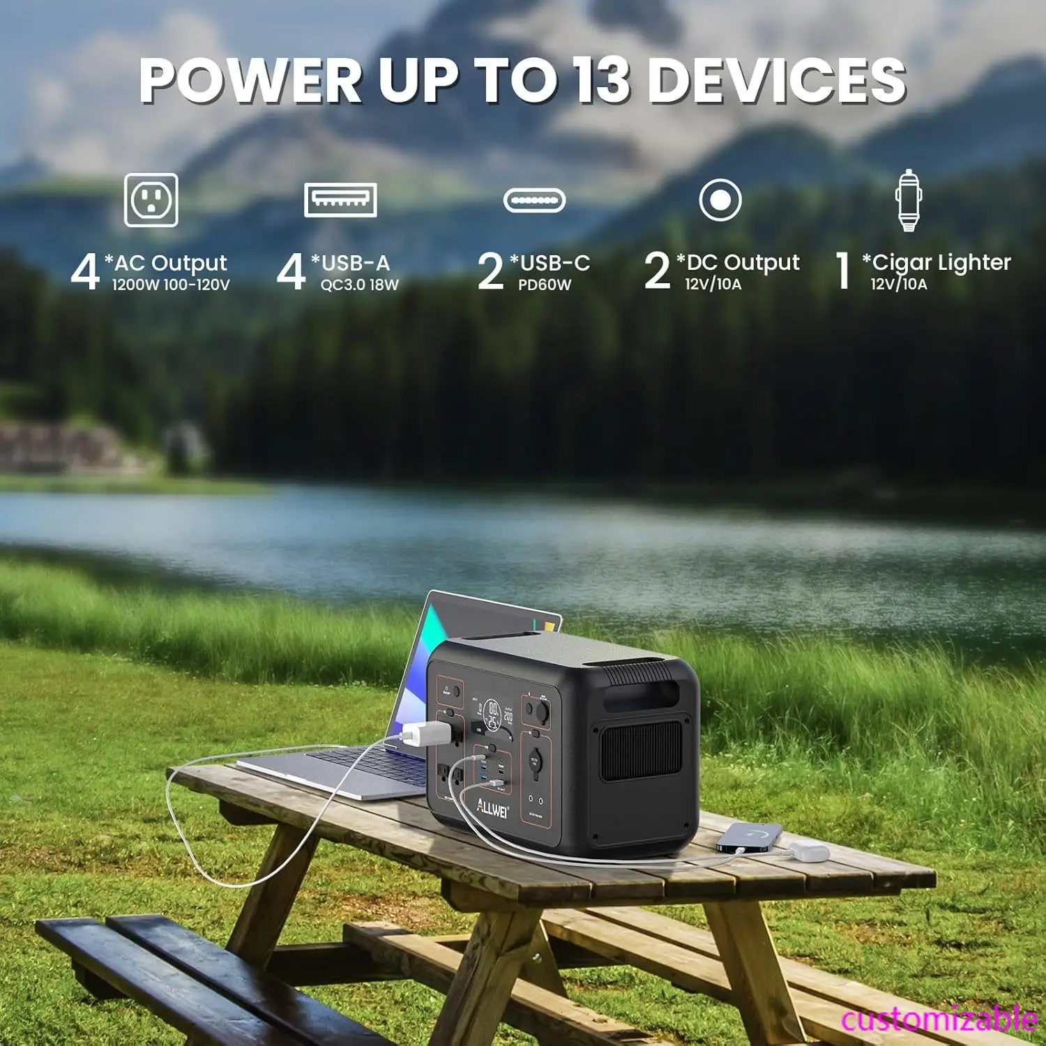 

LiFePO4 Solar Generator 1200W(2400W Peak) with1*200W Solar Panel, Fast Charge in1.5Hrs,1008Wh Portable Power Station,4 AC Outlet