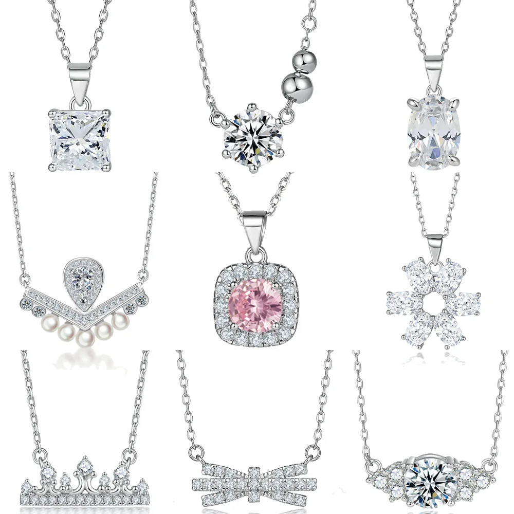 

Модная бриллиантовая квадратная бриллиантовая драгоценная камня, корона, кулон, цепочка на ключицу для женщин, s925, чистое серебро, бант, жемчужное сердце, ожерелье