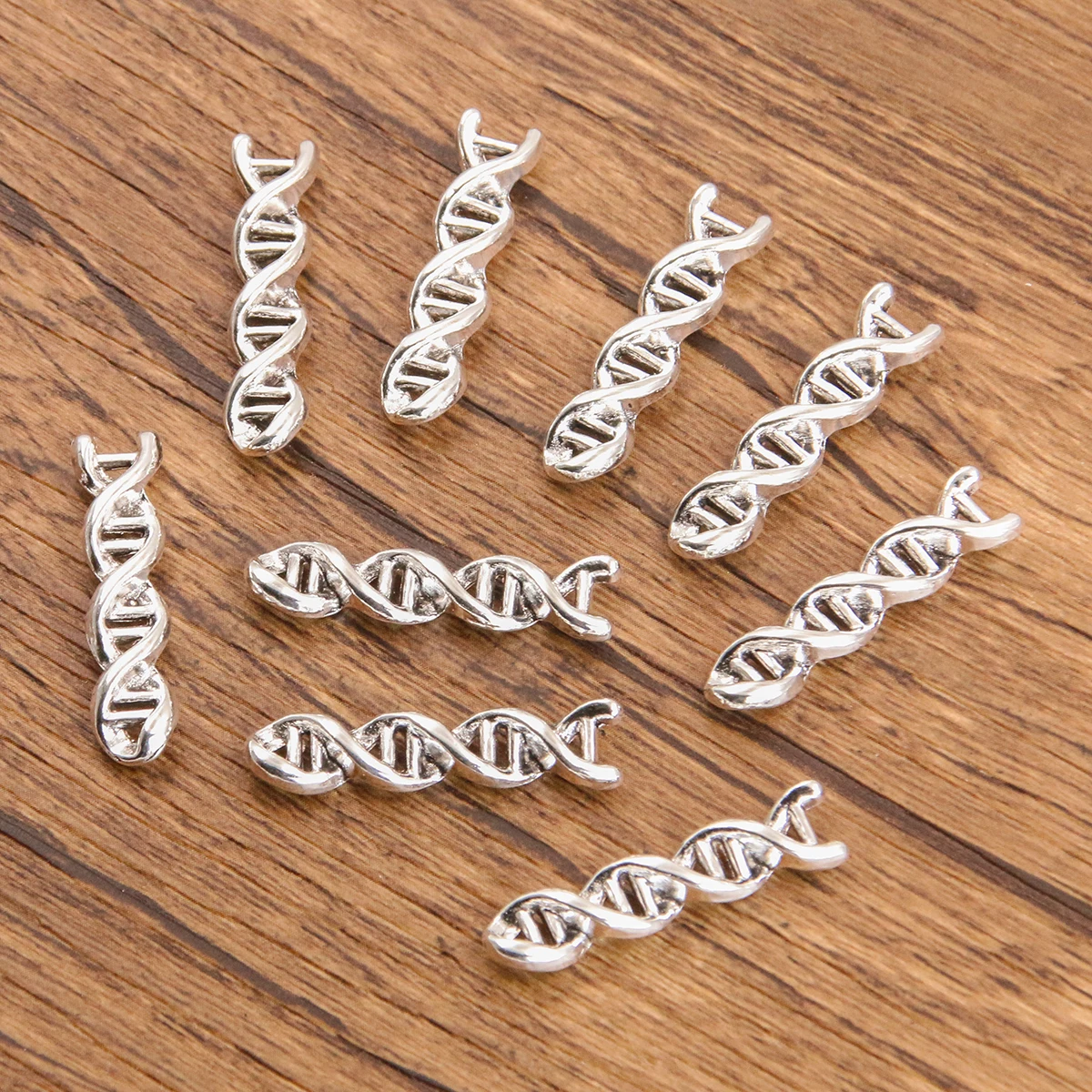 20PCS 7*28mm DNA Pendants Antique Silver Plated Science Gene Helix Charms DIY Supplies Jewelry Accessories