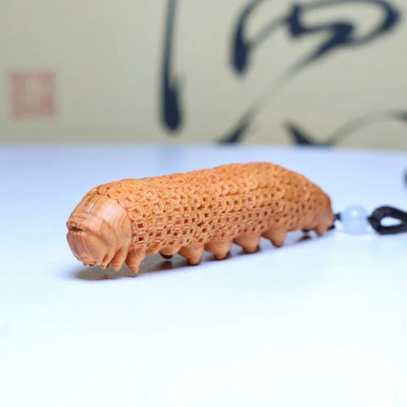 Arborvitae Wood Carving Waist Silkworm Thousands of Wealth Silkworm Treasure Creative Handheld Artsy Object Hand Toy Decoration