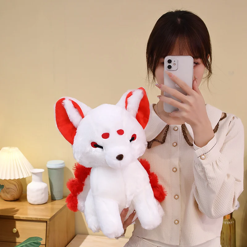 Stuffed Animal Plush Foxes Red White Gumiho 9-tailed Fox Doll Simulation Fox Plush Toy Soft Cartoon Kids Birthday Present
