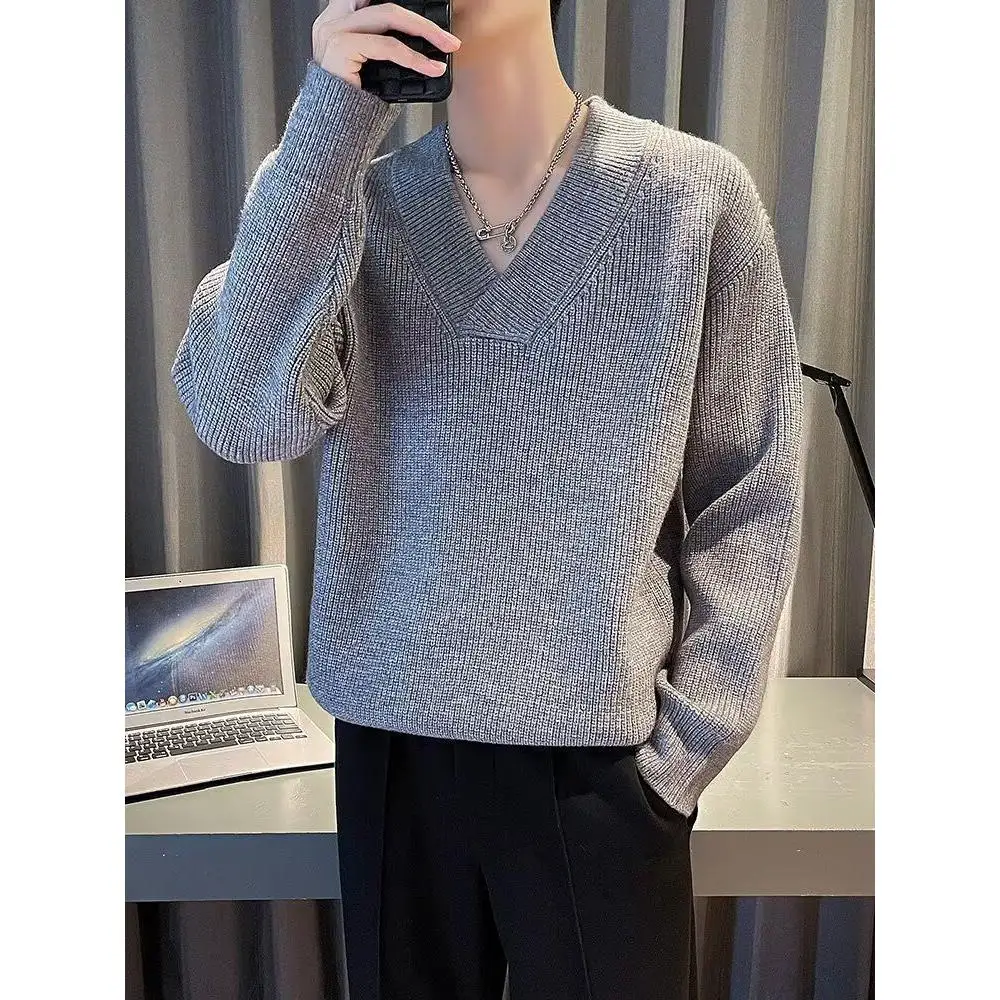 

Повседневный вязаный свитер в американском стиле ретро с v-образным вырезом, мужской цветной открытый кардиган, мягкий полиэстер, длинная зимняя верхняя одежда све