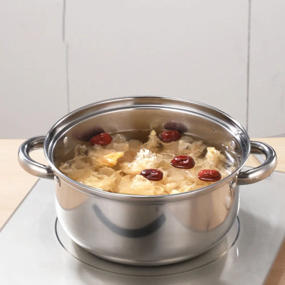 

1Pcs Stainless Steel Soup Pot Polished Surface Leak-Proof Design Glass Lid Multi-Purpose Kitchen Cookware Large Capacity