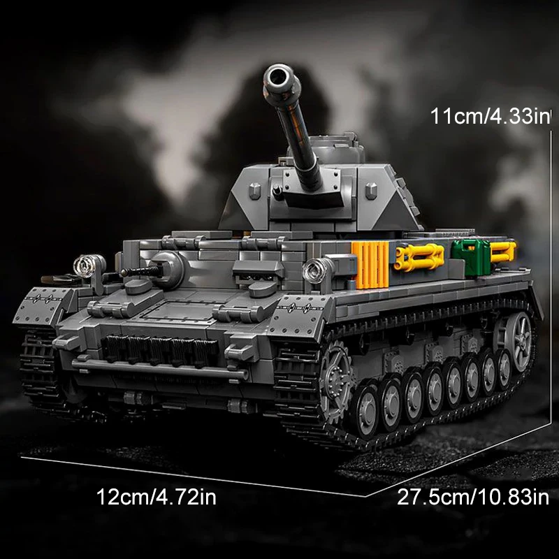 Military Technicial PzKpfw IV Ausf. F2 Panzer Building Blocks WW2 Heavy Tank 4 Figures Brick Model Kit Adults Kids Gifts 1419PCS