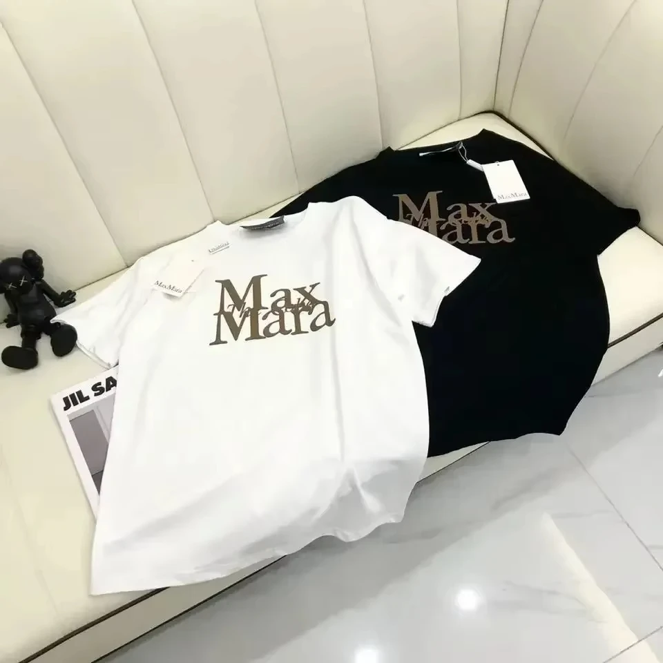 2024 New Max Mara Tide Brand Tees Print T Shirt Men Women Couples Short-sleeved Pure Cotton T-shirt Oversized Top Kids T-shirts