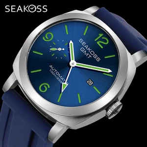Seakoss GMT Diving Relojes mecánicos automáticos Men 1963 ST2557 Movimiento de gaviota 316L Calendario Super Luminoso de 10 barras de pulsera 8 Mejores ventas Tres patos Tiempo de juego directo del reloj - №6