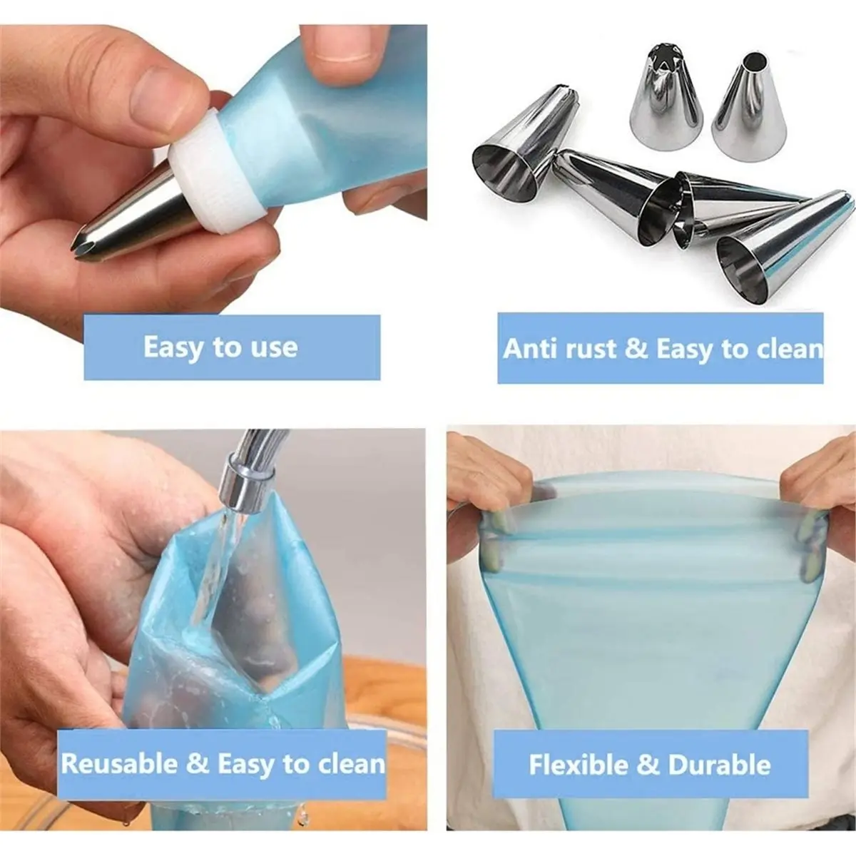 1set Piping Bag Set with Piping Tips, Reusable Silicone Piping Bags, Cake Decoration,Baking Utensils