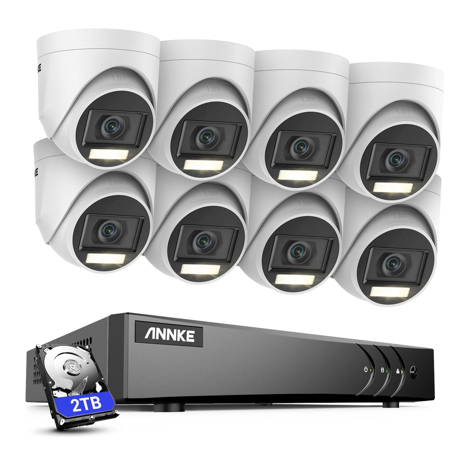 نظام كاميرا مراقبة للمنزل TVI HD 3K 5MP 8 قنوات كاميرا CCTV ضوء هجين ذكي IP67 مع محرك أقراص ثابتة 2 تيرابايت