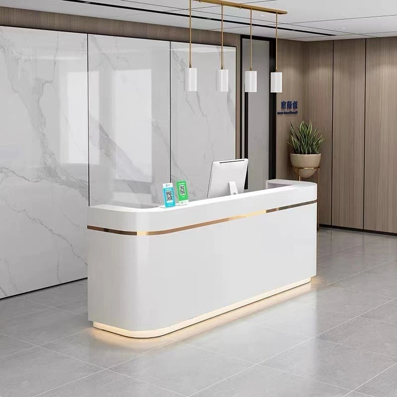 

Simple modern light luxury marble bar, curved checkout page company reception table