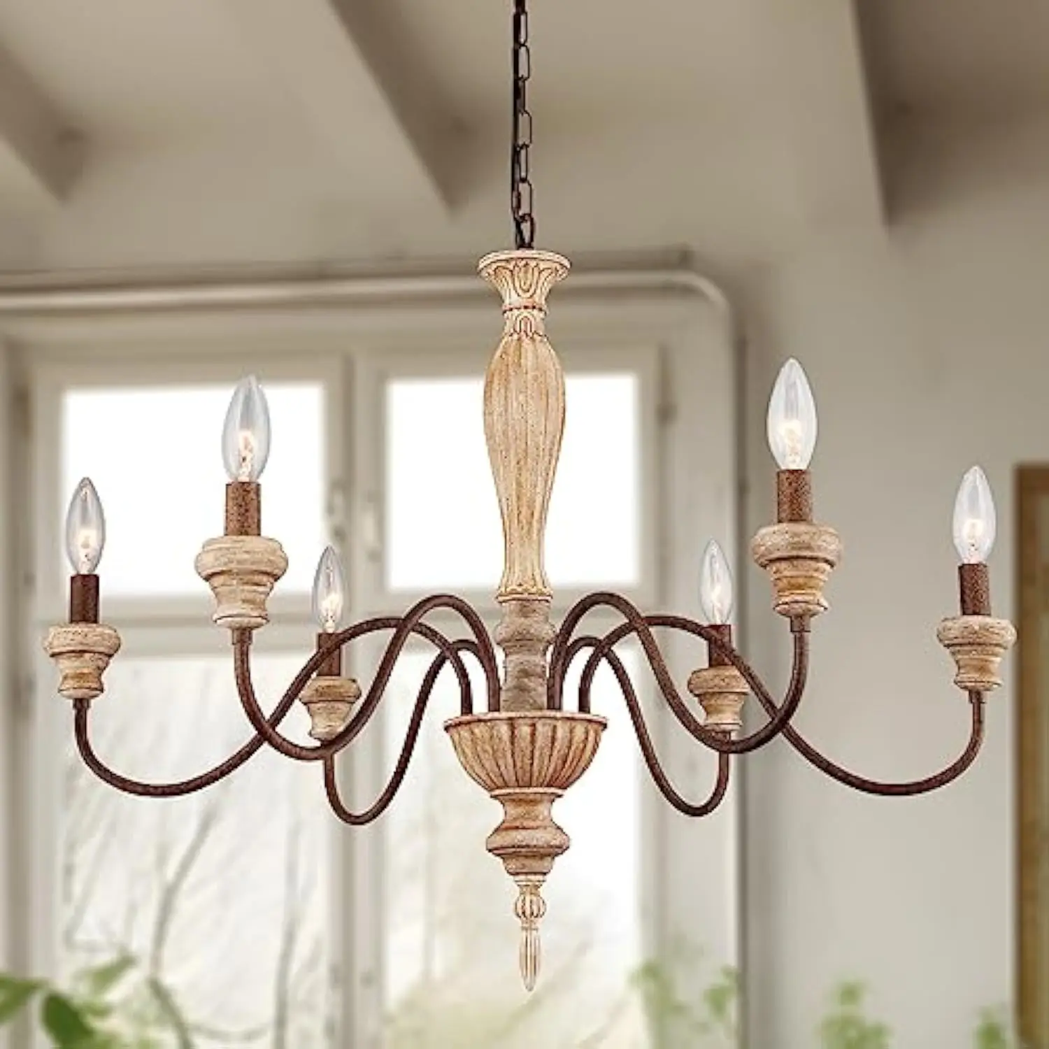 

French Country Chandelier, Farmhouse 6-Lights Vintage Rustic Candle Style Chandelier Light Fixture, Retro Handmade Distressed W