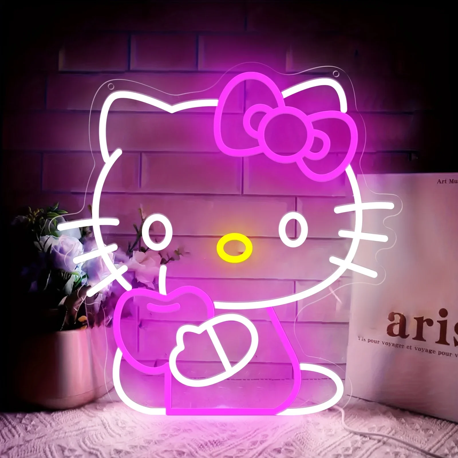 

Светодиодный неоновый светильник Hello Kitty с регулируемой яркостью, питание от USB, ночник Sanrio, лампа для спальни, декор для дня рождения, подарок для девочек