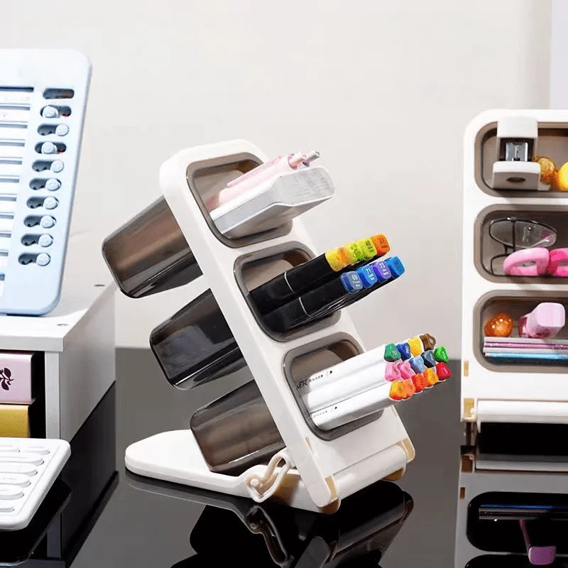 3-grid Oblique Insertion Pen Holder Large Capacity Stationery Storage Box Desk Office Compartment Storage Rack School Supplies
