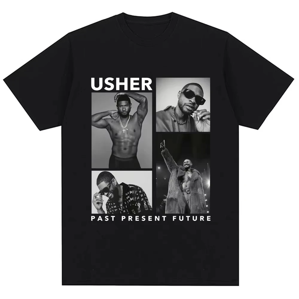 Camiseta de la gira Past Present Future de Singer Usher 2026, estilo vintage de los 90, hip hop, cuello redondo, informal, para hombre y mujer, holgada, moderna, de manga corta