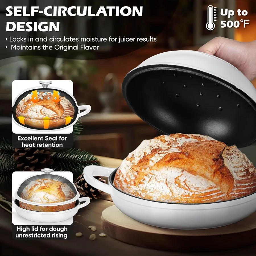 Голландская печь для хлеба для выпечки на тыкве 5,5 QT Эмалированная чугунная голландская печь с крышкой Форма для хлеба на тыкве с сверхмощными Dua