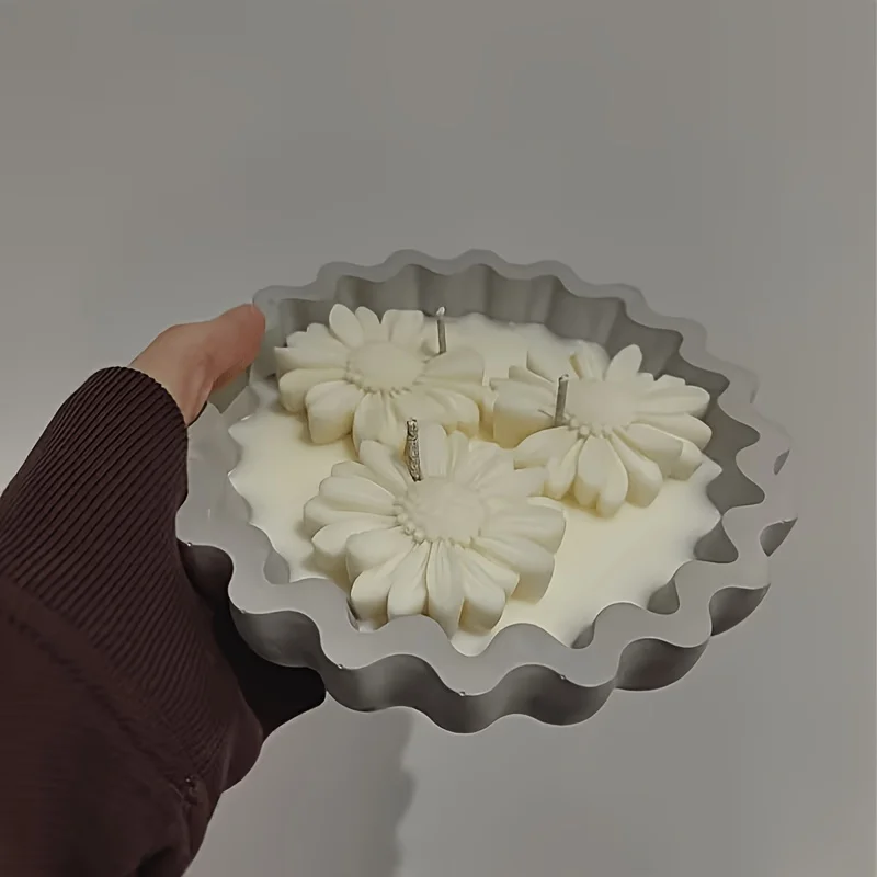2-teiliges Silikonformen-Set, Origami-Wellenschale und gänseblümchenförmige Harzform, handgefertigte Gipsform für Blumenkerzen-Dekoration, Heimdekoration – Detail 7
