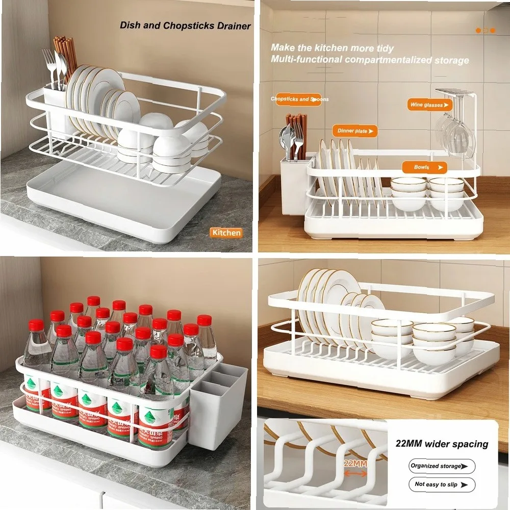 

Multifunctional Kitchen Sink Organizer, Dish Drainer Rack with Utensil Holder for Countertop Storage