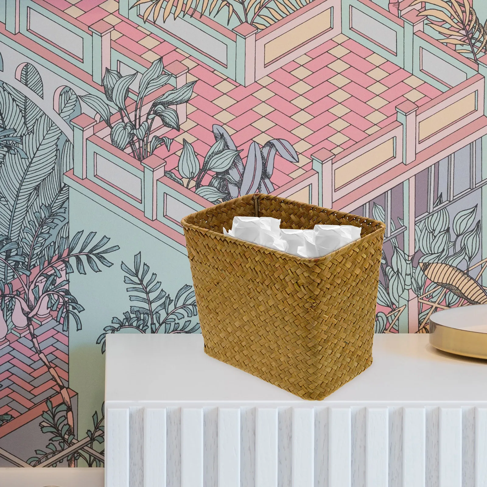 

Hand Woven Straw Storage Basket 12X12X8Cm Natural Decorative Bin For Office Home Desktop Organizer Small Sundry Holder