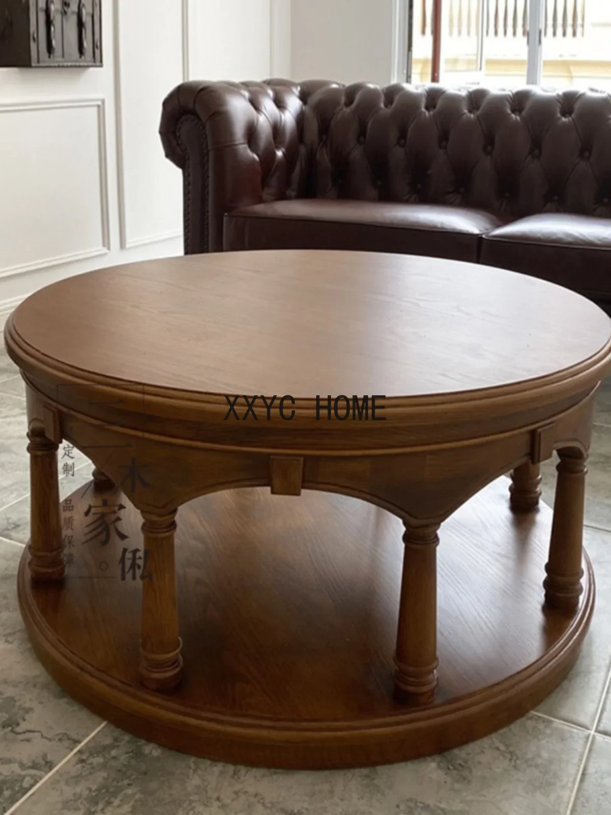 American Solid Wood Light Luxury and Simplicity round Tea Table Logs