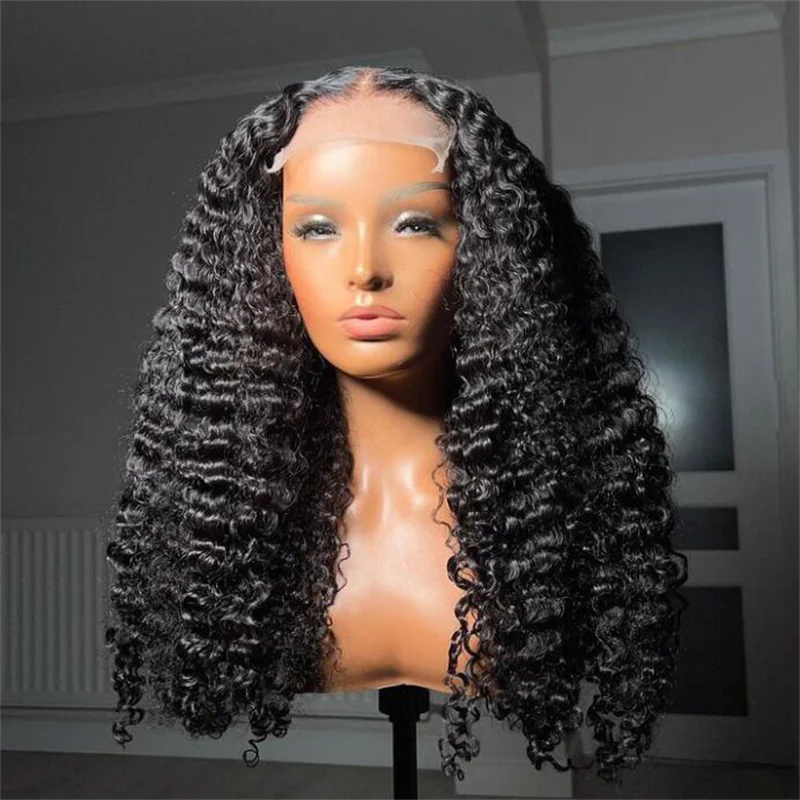 Мягкий 180 Плотность 26 дюймов Натуральный Черный Бесклеевой Длинный Кудрявый Глубокий Парик Фронта Шнурка Для Женщин С Волосами Младенца Предварительно Собранные Ежедневно