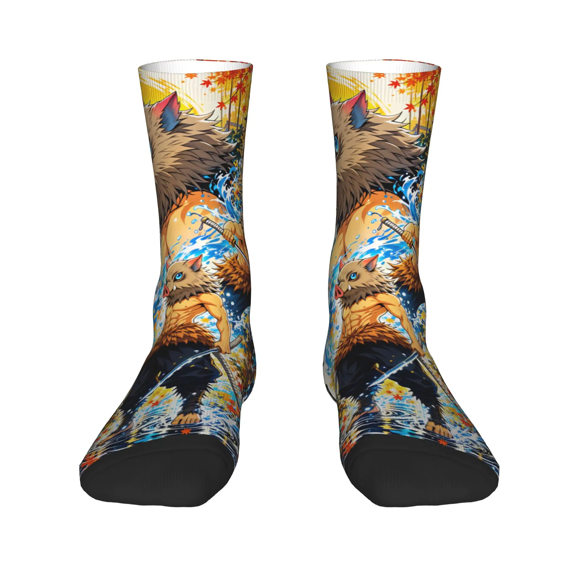 Unisex Men Socks Demon Slayer Tanjiro Kamado  Stockings Anti Sweat Medium Soft Socks Spring Funny Printed Running Socks