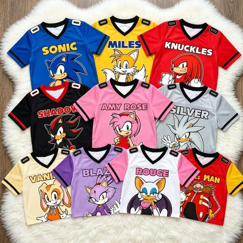 Children Hedgehog Print Football Jersey Boys Girls Cartoon Game Character Sport TShirts Sonic Matching Kid Uniform Birthday Gift