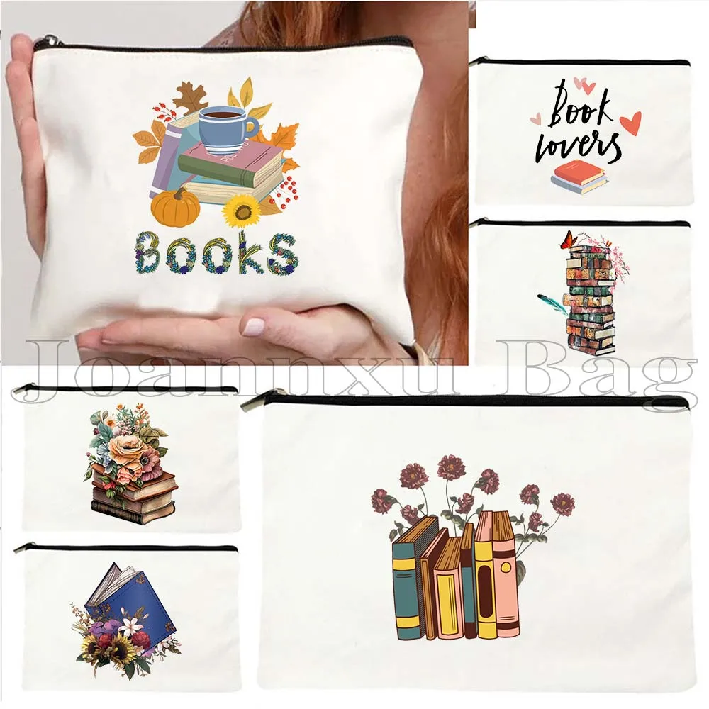 floral-aquarela-empilhados-livros-florido-ler-livros-proibidos-amante-biblioteca-lona-saco-de-cosmeticos-maquiagem-saco-de-toalete-lapis-caso-bolsa