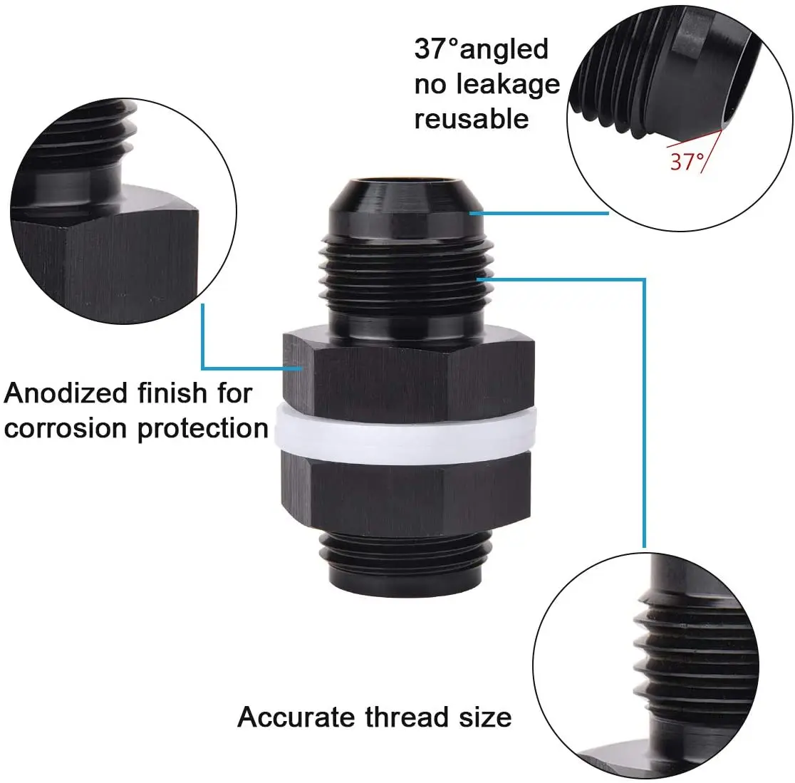 1PCS AN10 Flare Oil Cooling Connector Adapter Fuel Cell Bulkhead Fitting With Washer And Nut Black